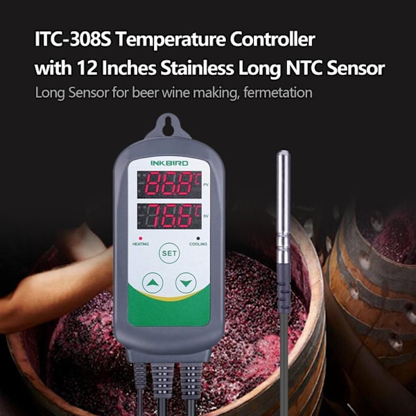 Digital Temperatur- og Fugtighedsregulator, Forudkablet, Dobbelt Trin EU socket