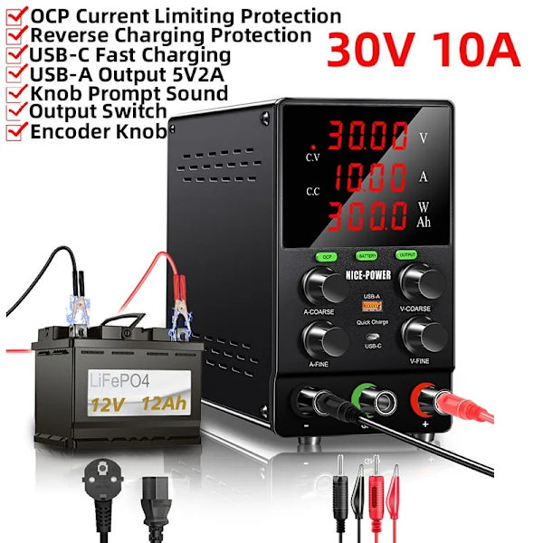 Justerbar Lab Strømforsyning, 30V/10A, 60V/5A, Høj Præcision, Hurtige Opladningsporte,30V10A OCP, 220V EU STIK 30V10A OCP 30V10A OCP