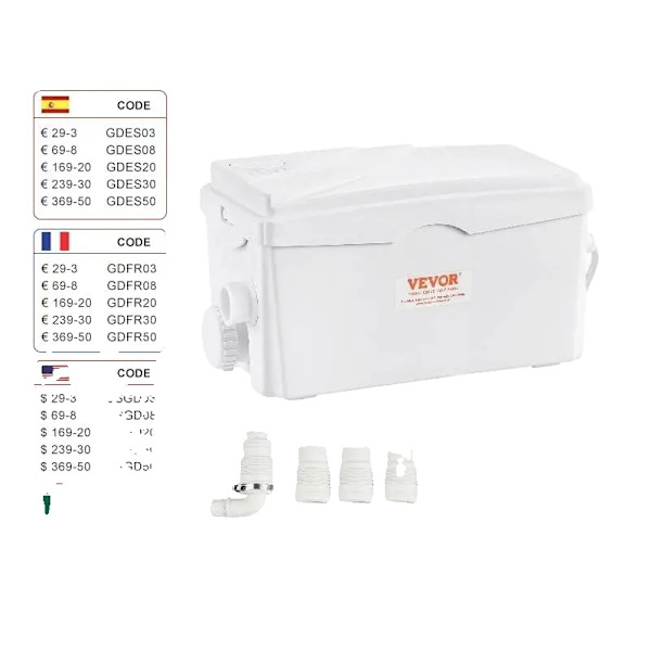 Maceratorpumpe 350W, Høj Flow 6000 L/t, 23 ft Hovedløft