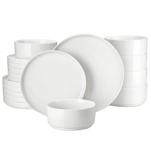 <MALACASA Servis, Elegant Rund Form, Blyfri Keramik>, Vit, 32 ST