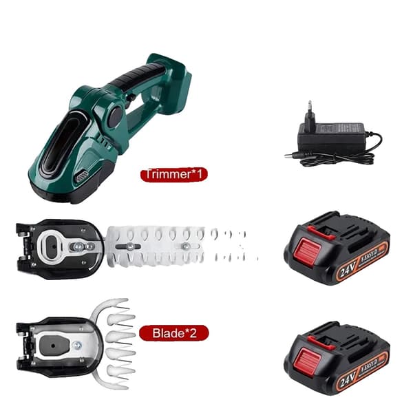 Sladdlös elektrisk häcksax, ergonomiskt handtag, snabb bladbyte, 2 batterisats（grön）, EU