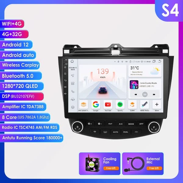 Bil Multimedia System, 10,1 Tum Touchscreen, Android 12, 8kärnor-4G 32G -S4