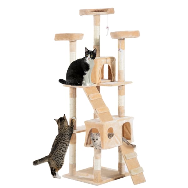 Kattträd, 5 nivåer, robust träkonstruktion