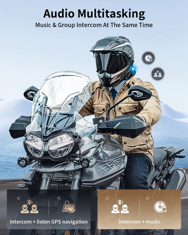 Motorcykel Intercom Bluetooth Headset, stöd för 8 ryttare, räckvidd på 2000M, FM-radio