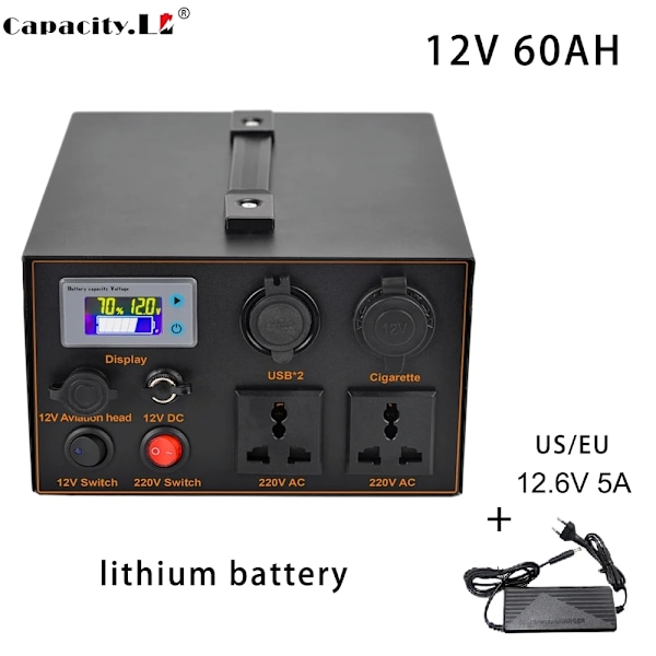 Transportabel strømstation 60AH, lithium-ion backup batteri, hurtig opladning 12,6V 5A,NCM 60AH 220V 500W NCM 60AH 220V 500W NCM 60AH 220V 500W