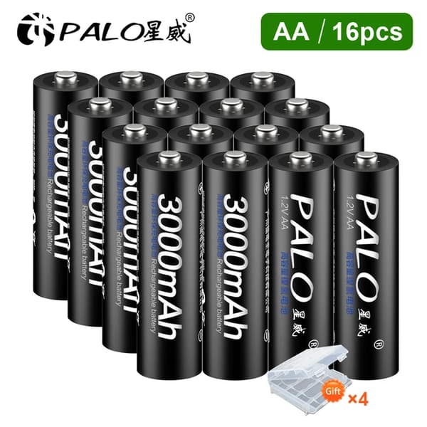 Uppladdningsbara Batterier, 3000mAh Kapacitet, Snabbladdning, 16PCS AA