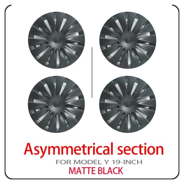 19-tommer fælgkapsel til Tesla Model Y, mat sort finish, snap-in installation, Matte sort