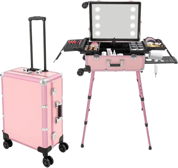 Makeup Case, Pink Farve, Rektangulær Form, 4 Hjul, 12V Spænding, 50kg Belastningskapacitet