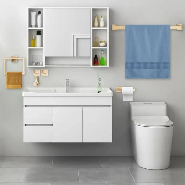 Badrumshanddukshållare Set, Väggmonterad, Modern Design, Guld