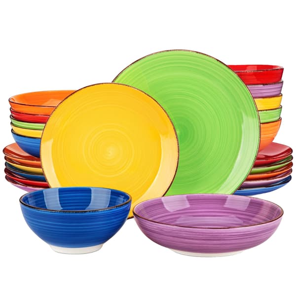 Keramisk Middagsservice, Håndmalet Design, 24 Stykker, 24 PCS Farverige