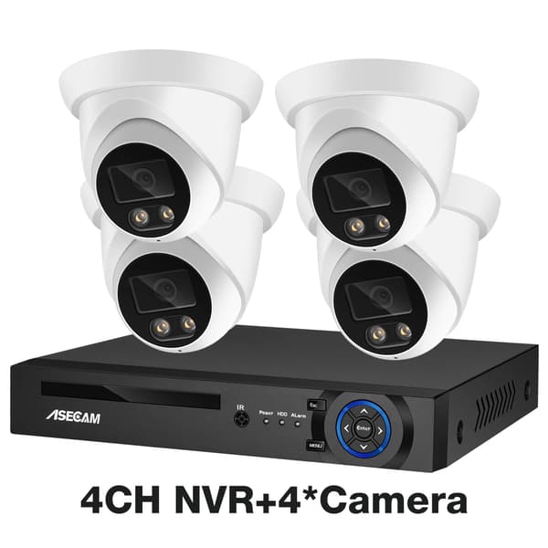 Säkerhetskamerasystem, 8MP 4K-upplösning, AI-färgnattsyn, , 4CH NVR and 4 Camera, None