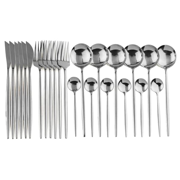 Servisesæt, Rustfrit Stål Bestik, Miljøvenligt Design, 24Pcs Sølv