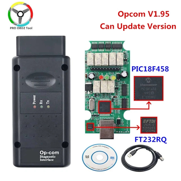 Opcom Diagnostisk Scanner, PIC18F458 Chip, Firmwareuppdatering, V195 Uppdatering V1.95 Update V1.95 Update