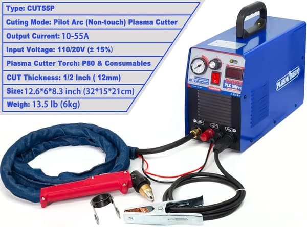 Plasmaskärare, 220V, Maximal Ström 55Amp, Maximal Skärtjocklek 14mm, Modellnummer PLC55PRO, Hela Metall