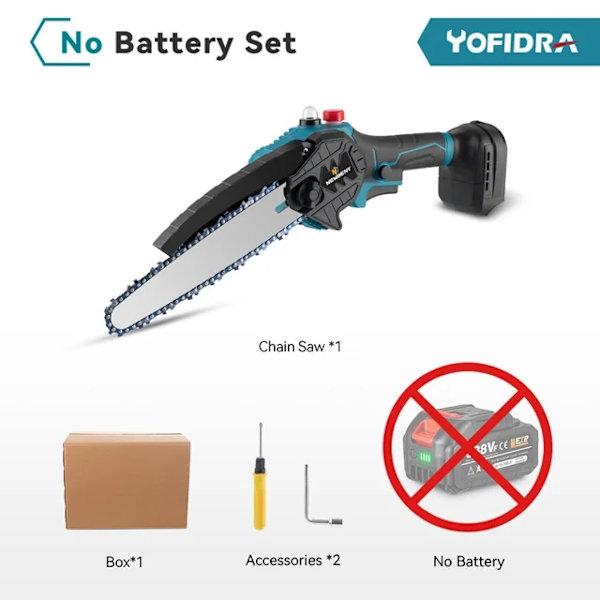 Elektrisk motorsåg, borstlös motor, automatisk smörjning, Ingen Batteri No Battery No Battery