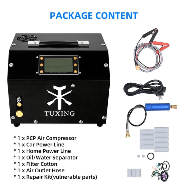 Luftkompressor, Boosterpumpe Design, Højtryksdrift, LCD skærm, 220V