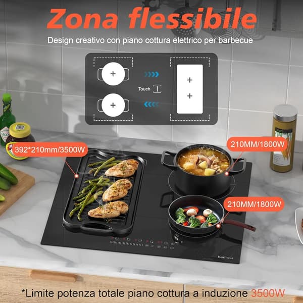 Karinear Induktiolevy, 3500W Teho, 4 Poltinta, Flex Zone