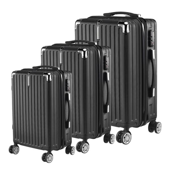 Bagagesæt, 360° Spinner Hjul, Integreret Lås, Sort-C