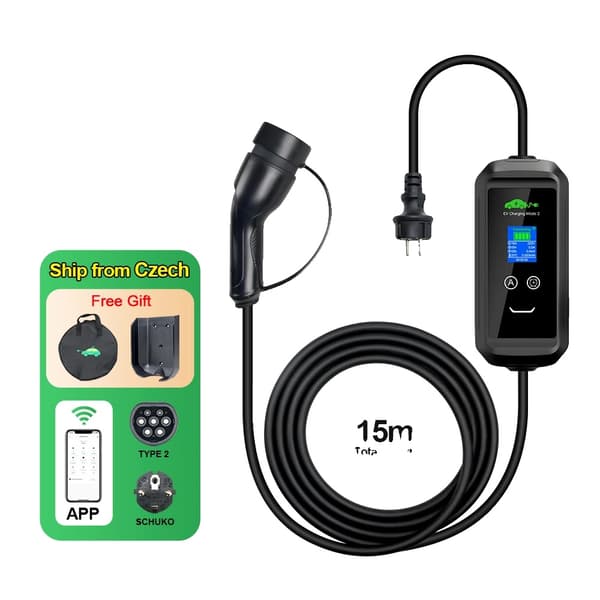 Bærbar EV-lader, 3,6 kW effektudgang, smart app-kontrol, sort, TYPE2