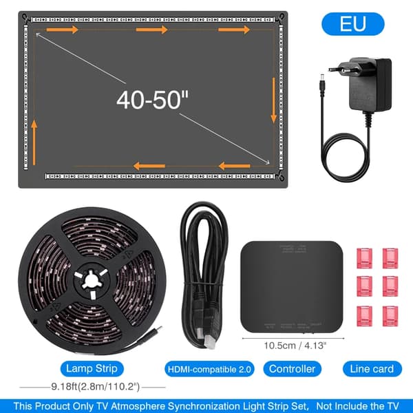 TV LED Baggrundsbelysning, Plug and Play, Dynamisk Farvesynk, 40-50 tommer-EU