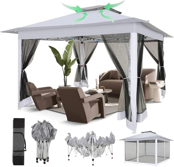 Pop Up -katos, vedenpitävä rakenne, helppo pystyttää, Harmaa, 3x3m