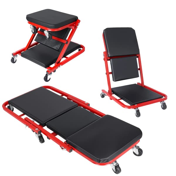 Reparationsstol, 3-i-1 Design, Ergonomisk Komfort, sort & rød