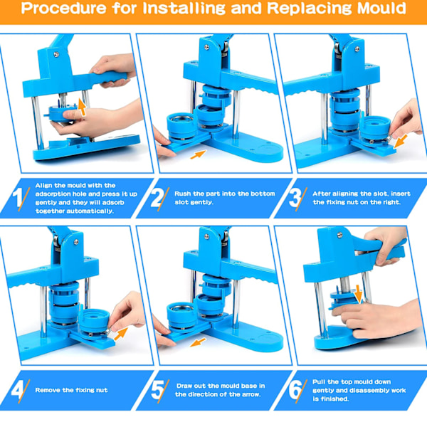 Pin Button Maker, 3 Formstorlekar, Ergonomisk Design