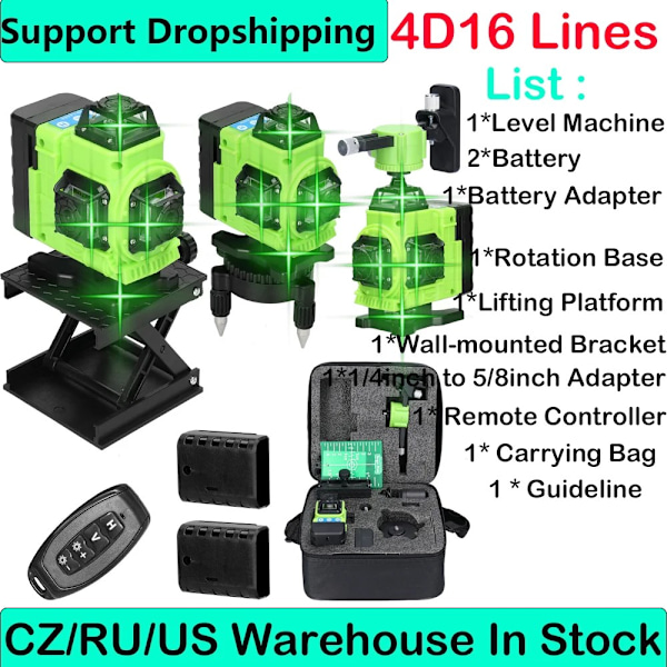 360° Laser-tasoite 16 viivalla, IP54-vesitiivis, ±0.2mm tarkkuus,4D EU 2akku-e 4D EU 2battery-e 4D EU 2battery-e