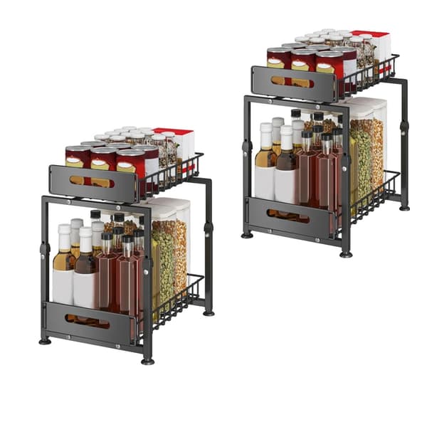 Opbevaringsreol, Justerbar Højde, Multifunktionelt Design, 2PCS Sort, 2-niveau-a