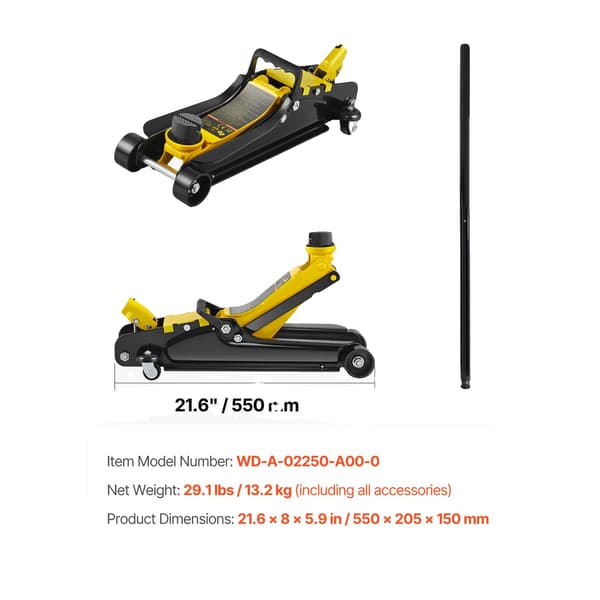 Hydraulisk Jack, Tungt Stål, Lavprofil Design, 2.5Ton