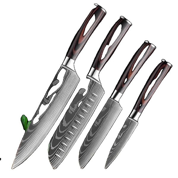 Keittiöveitsisarja, Laser Damaskus-kuviointi, Japanilainen Santoku-veitsi, 4 kpl arvopakkaus 03 4 PCS Value set 03 4 PCS Value set 03