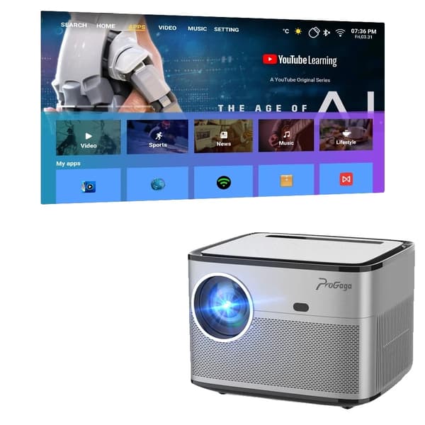 Full HD Projektor, 15000 Lumen Ljusstyrka, Autofokuslins, Android Version