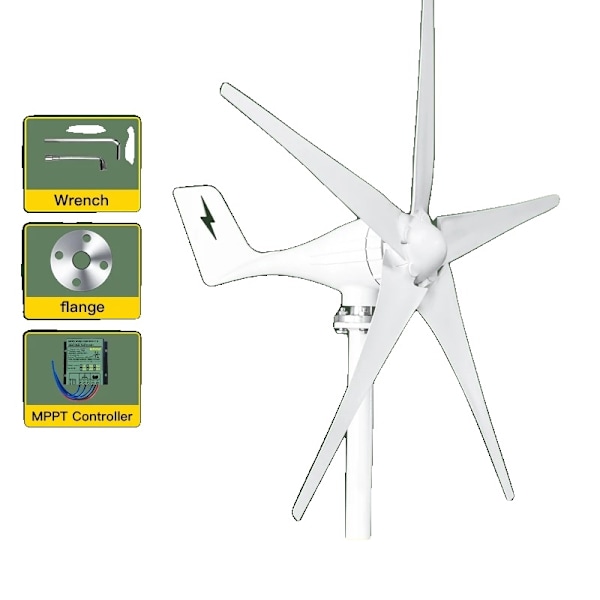3000W Pieni tuuliturbiinigeneraattori, 5 terää, 12V/24V/48V tuulivoima Mppt-säätimellä, 1000W, 24V With MPPT Controller With Mppt Controller