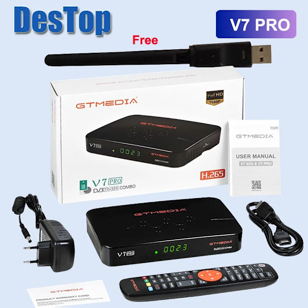 Satellitmodtager, understøttelse af DVB-T2 & DVB-S2, kompatibilitet med H265 PowerVu., V7 PRO med WIFI, EU-stik V7 PRO With WiFi V7 PRO with WIFI