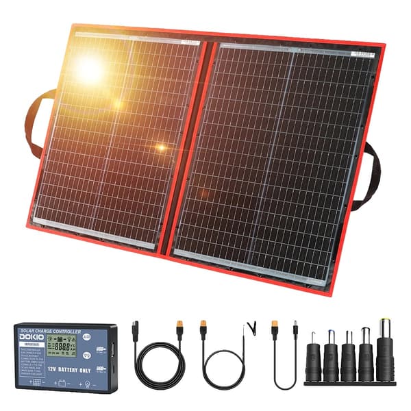 Dokio Bærbar Sammenklappelig Solpanel, 200W Maksimal Effekt, Monokrystallinsk Materiale, 100W solpanel sæt