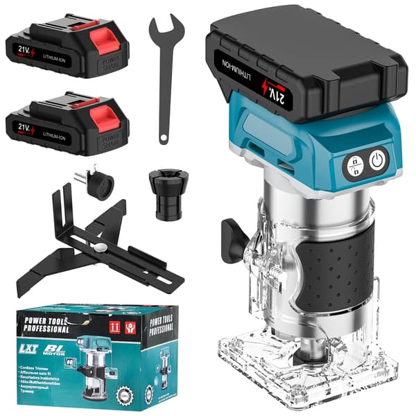 Träfräs, Borstlös Motor, Batteridriven, Med 2 batterier