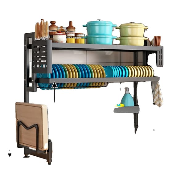 Over Sink Opbevaringshylde, Holdbart Stål, Pladsbesparende Design, Sort, 2-niveau