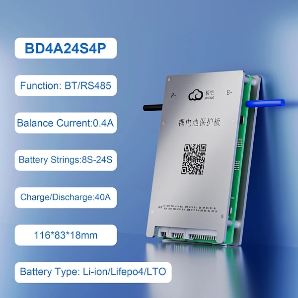 Älykäs BMS Bluetoothin ja RS485:n kanssa, 40A lataus/purkaus, 0.4A tasapainovirta.,BD4A24S4PBD4A24S4P BD4A24S4P BD4A24S4P