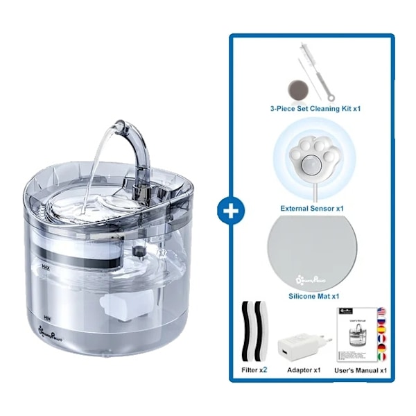 Kattvattenfontän, Automatisk dispenser, Genomskinligt filter, Kit C-Full Kit, Levereras med Adapter, 2L Kit C-Full Kit Kit C-Full Kit