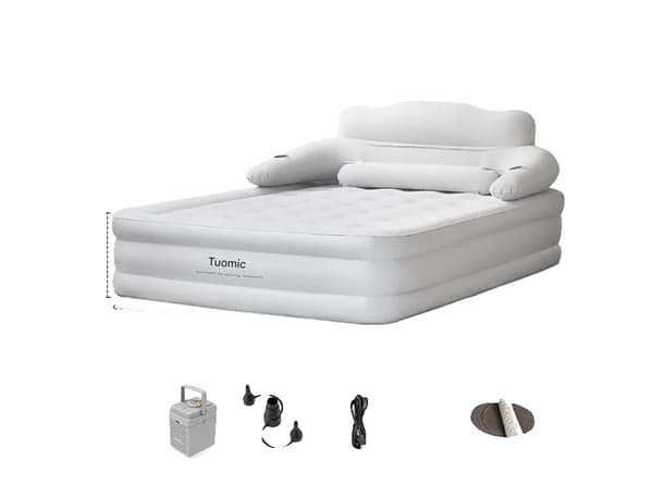 Luftmadrass, inbyggd pump, bärbar design, Ljusgrå