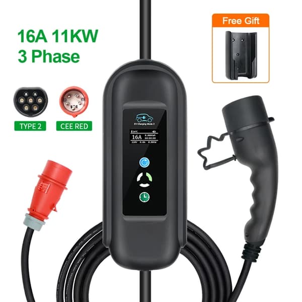 Typ 2 EV-laddare, 11kW effekt, justerbar ström 8A till 16A, Endast EV-laddare