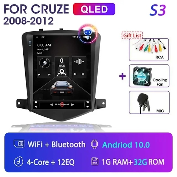Chevrolet Cruze Carplay Android 11, Multimedie Videoafspiller, Navigation Hovedenhed, S3 S3 S3