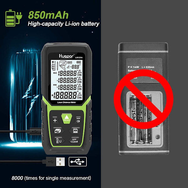 Laser Afstandsmåler 330Ft/100M - Baggrundsbelyst LCD, Li-ion Batteri & Vinkelsensor Rangefinder