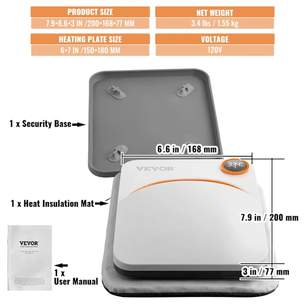 Transportabel Värme Pressmaskin, LED-display, Noggrann Temperaturkontroll,Orange Orange Orange