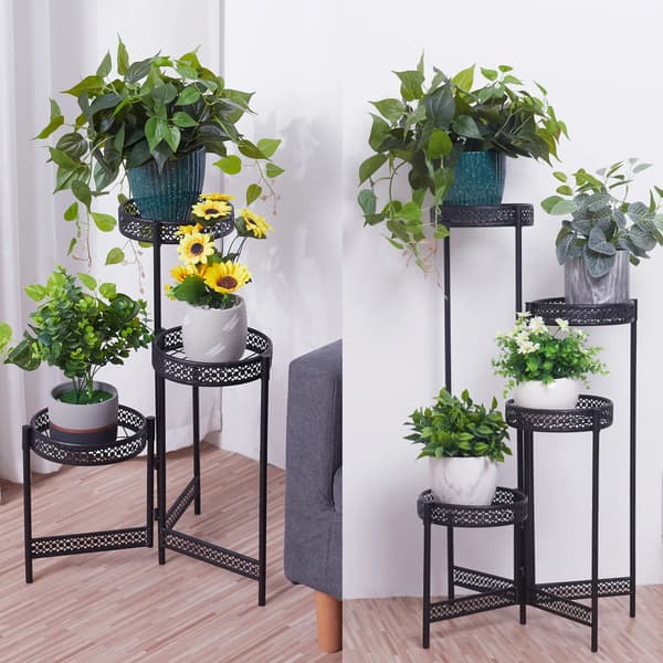 Plantebord, 4 niveauer, metal konstruktion, Sort, 4 niveauer