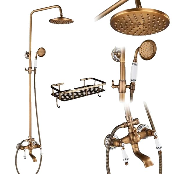 Antik Messing Bruserkit, Dobbelt Håndtag Design, Justerbar Højde Funktionalitet, Antik Messing Rack E