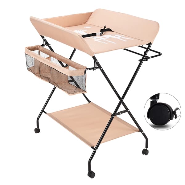 Skiftetabel, Foldbart Design, Multifunktionel Brug, Khaki med hjul
