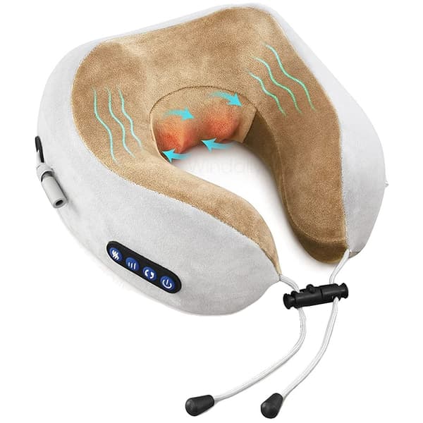 Nackmassagerare, Ergonomisk U-formad Design, Terapeutisk Värmefunktion, Brun