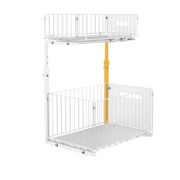 Under Sink Organizer, Utrækkelig Skuffe, Justerbart Design, Hvid farve, 2-tier-a