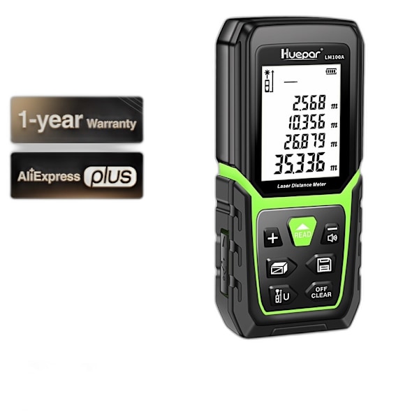 Laser Afstandsmåler 330Ft/100M - Baggrundsbelyst LCD, Li-ion Batteri & Vinkelsensor Rangefinder